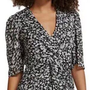 Scotch & Soda Black White Floral Drape Knot Tiered Midi Dress